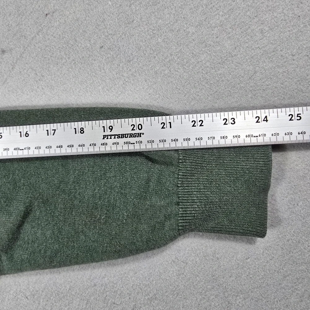 Tommy Hilfiger Mens Large Green Sweater Quarter Zip Pullover Cotton Leather Pull